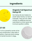 This image displays the two ingredients used in this oil - organic full spectrum hemp oil, and MCT oil.