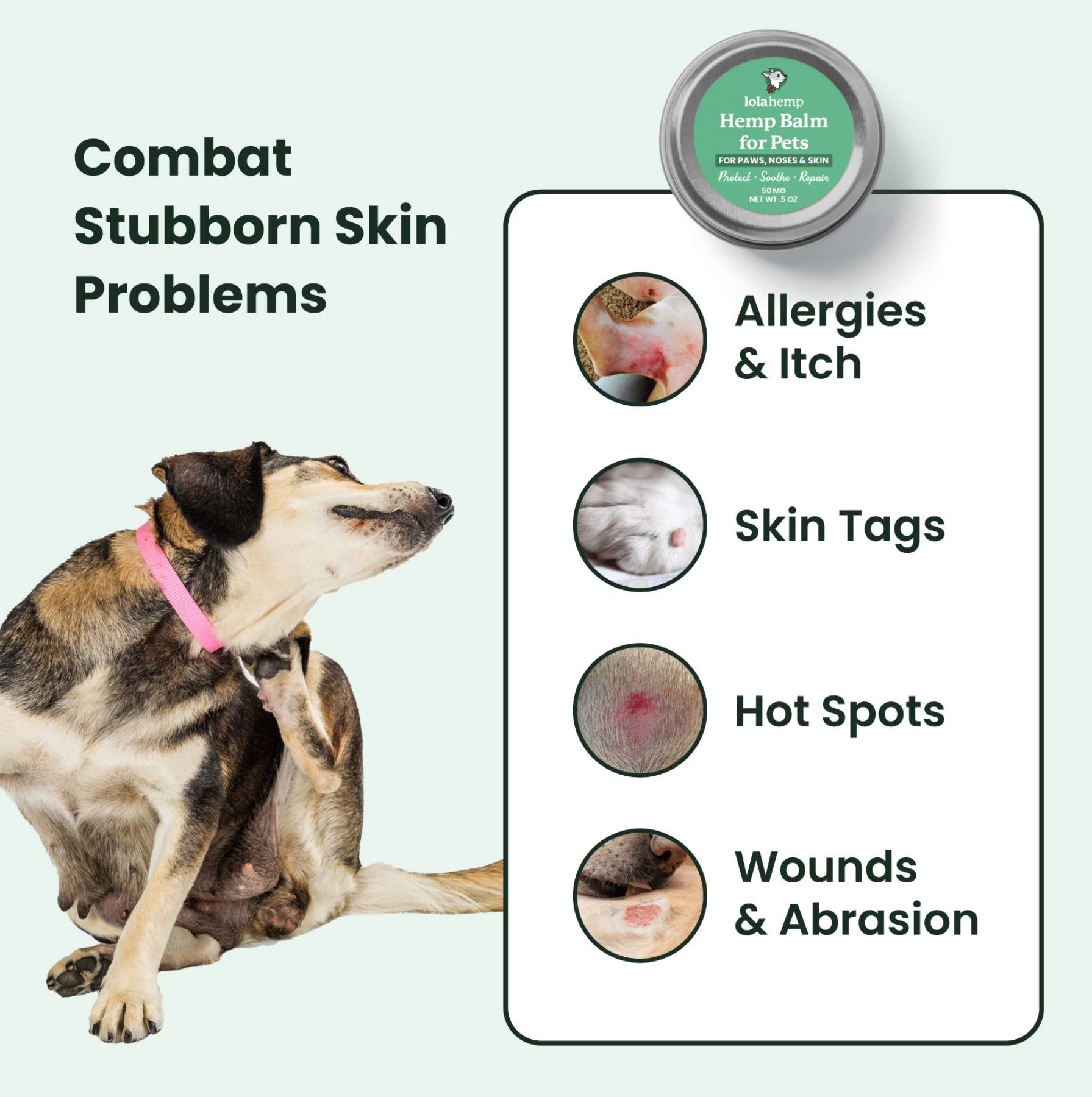 This image lists the use cases of Lolahemp Balm