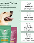 This image lists the directions for use of Lolahemp's Calming Chews.