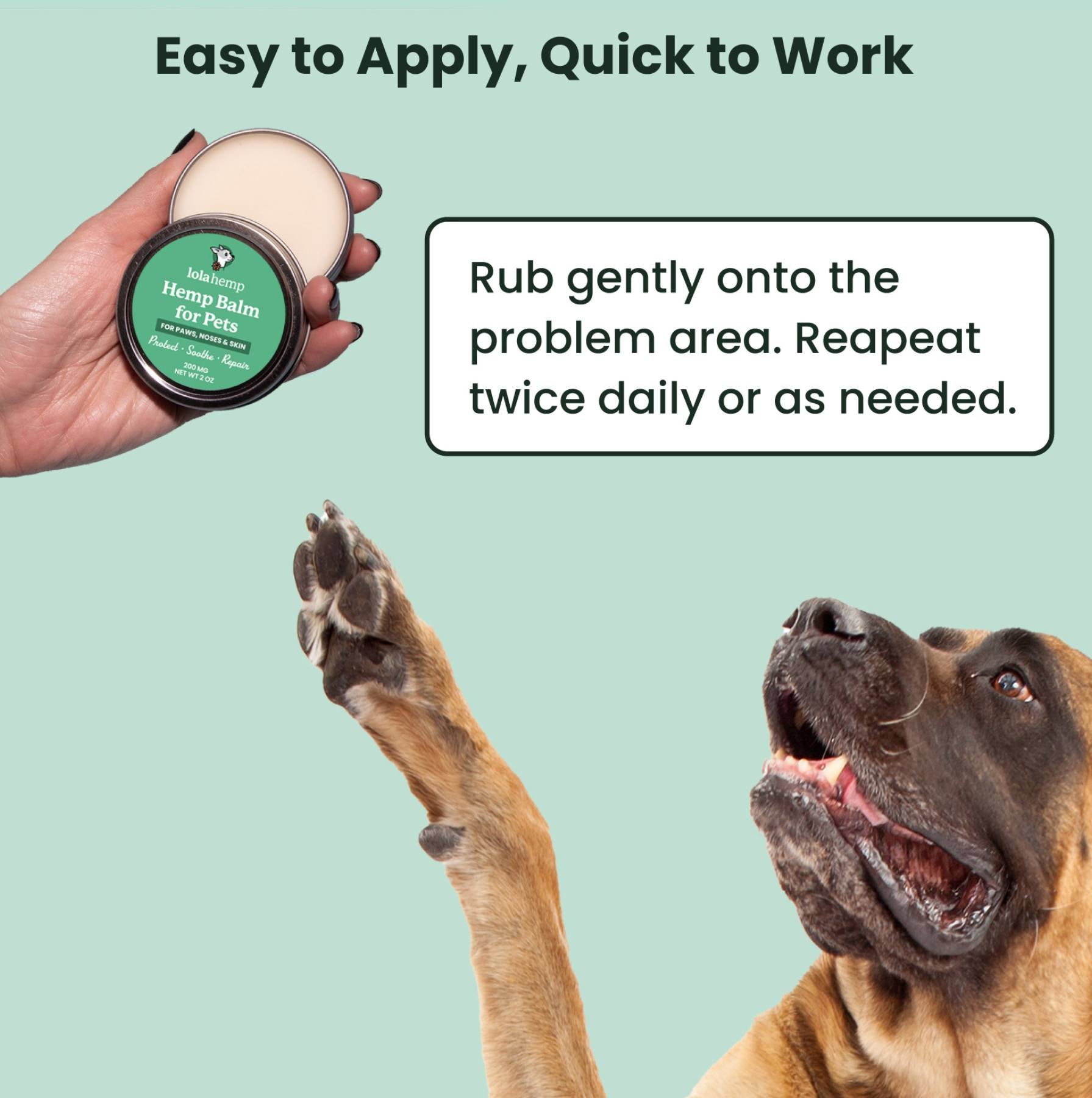 This image tells how to use lolahemp balm, highlighting how easy it is.