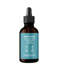 Side of brown lolahemp hemp oil for humans bottle with blue label and white background