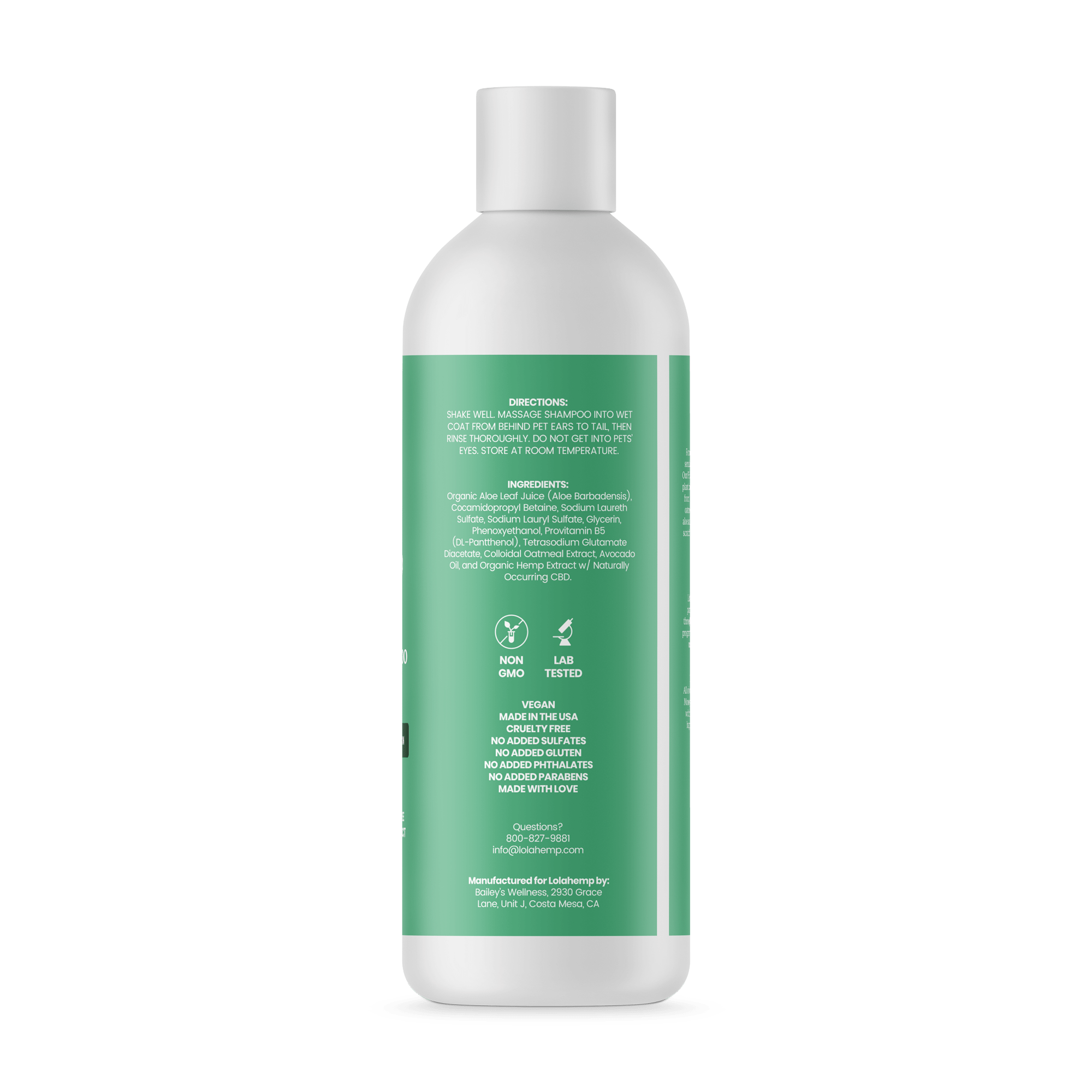 directions and ingredients on how to use lolahemp shampoo for pets