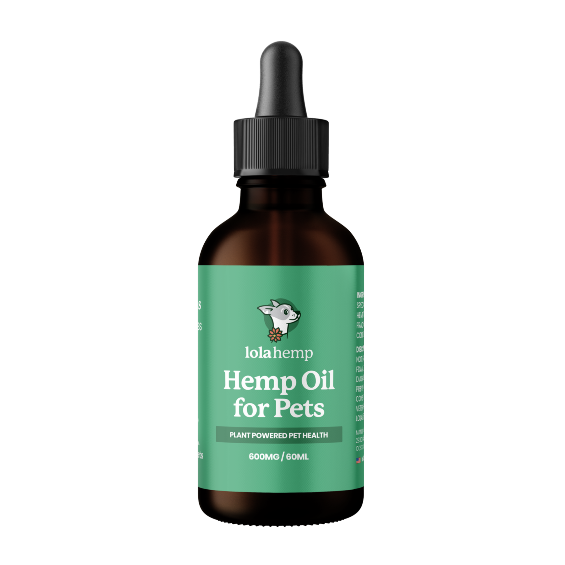Hemp oil bottle for pets with a dropper on a white background