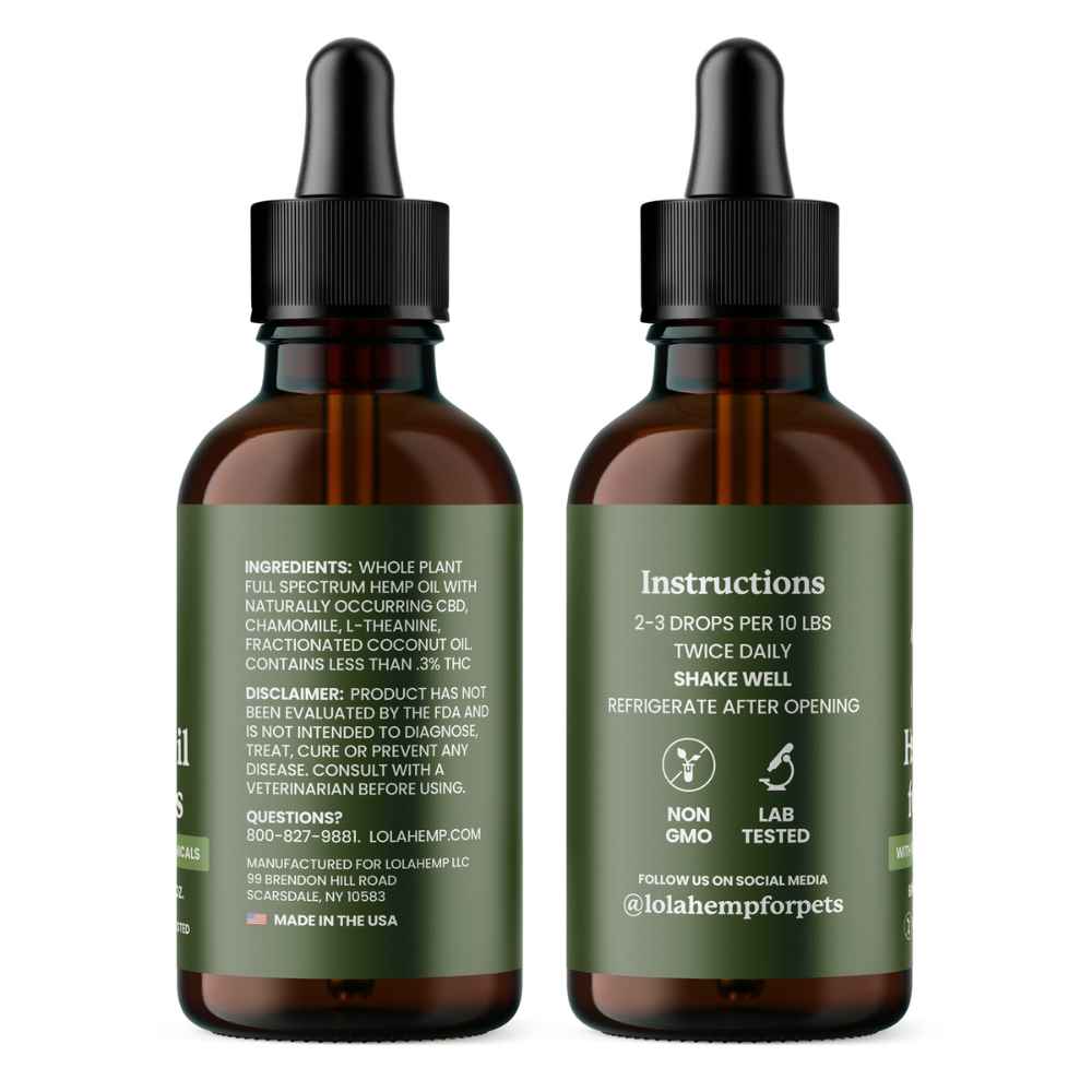 Calming CBD Oil for Dogs Hemp Chamomile L Theanine Lolahemp