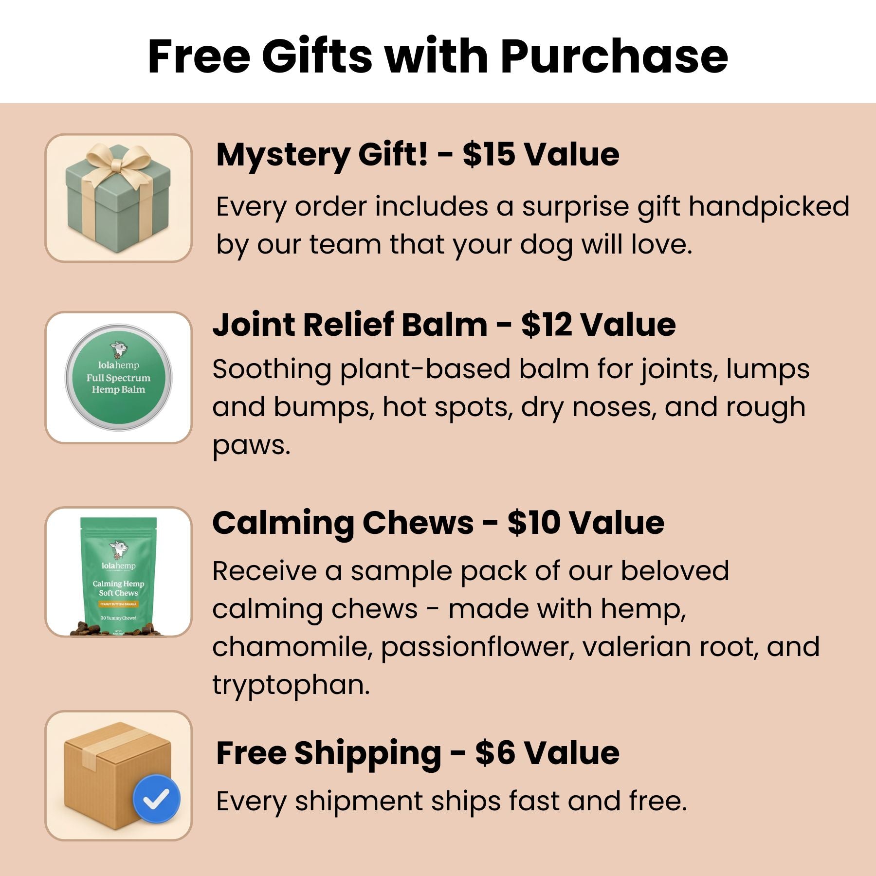 Four free gifts with Golden Drops purchases.